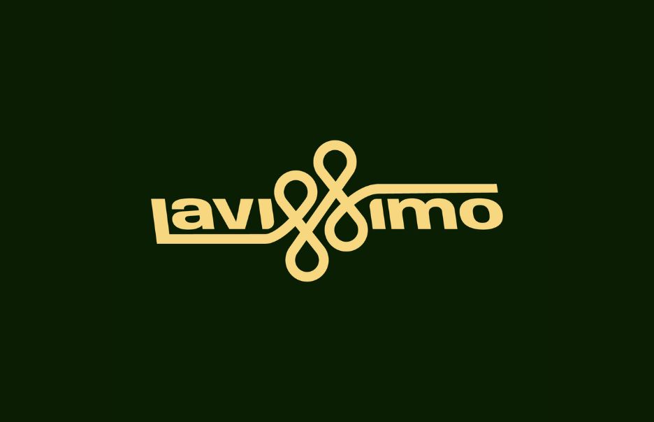 A yellow stylized logo on a dark green background features the word "laviissimo" with ornate loops connecting the letters "v" and "s".