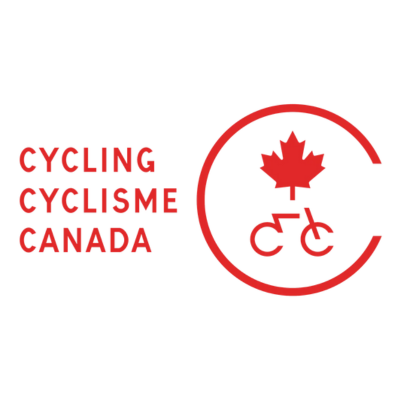 Red logo for Cycling Canada featuring the words "Cycling Cyclisme Canada" and a stylized bicycle with a maple leaf above it, all enclosed in a partial circle on a white background.